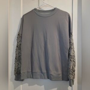Olive Grey Thermal Shirt  with Lace Sleeves